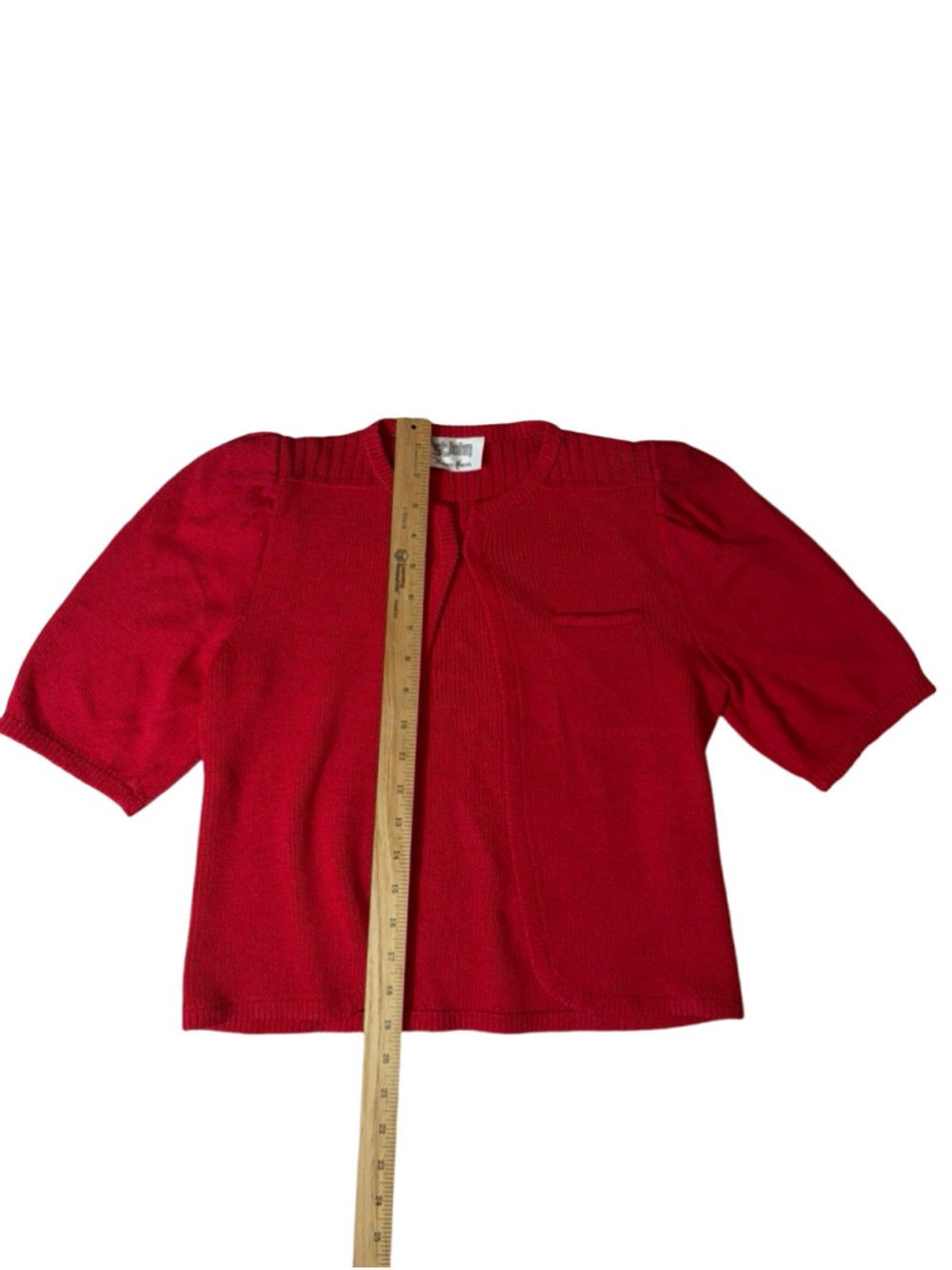 Vintage St. John Neiman Marcus Red Knit Short Sleeve Cardigan Jacket - Picture 2 of 6